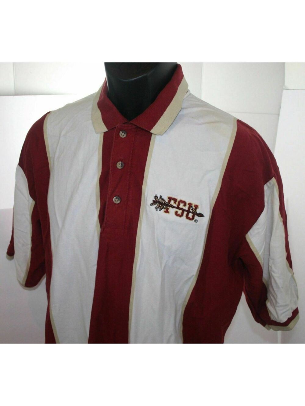 VTG Florida State Seminoles Striped Color Block Polo Shirt Large Combed Cotton